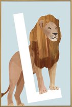 JUNIQE - Poster met kunststof lijst L Lion -40x60 /Blauw & Bruin