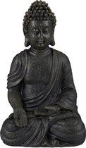 boeddha beeldje - zittend - 30 cm - binnen - buiten - kunststeen - donkergrijs