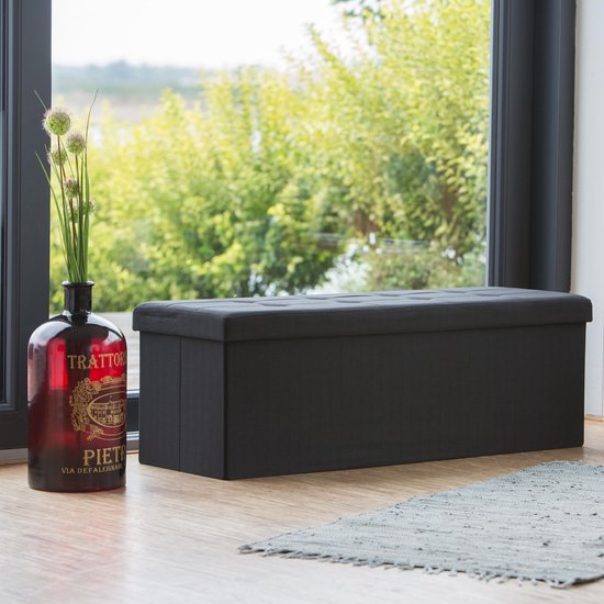 relaxdays Banc pliable + rangement - Banc en lin - Banc gris ou marron - 114x38x38 cm noir