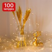 Nuvance - LED Lichtsnoer voor Binnen en Buiten - 10 meter - 100 Lampjes - Warm Wit - Lampjes Slinger - Lichtslinger - Kerstverlichting voor Binnen en Buiten - Kerstversiering - Ker