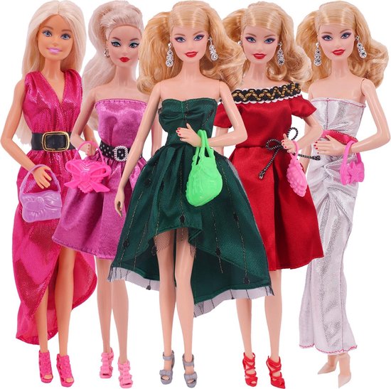 probleem Arbeid Aanvankelijk Dolldreams kleertjes | 5 Luxe Jurken geschikt voor Barbie + 5 handtassen  -... | bol.com