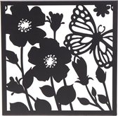 Wanddecoratie - Vlinder met bloem - Zwart - L29xH29