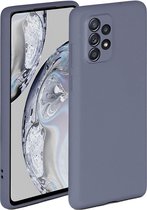 Best4u Coque souple compatible avec Samsung Galaxy A72 / A72 5G siliconen hoesje avec bord surélevé pour la protection de l'écran, deux couches, coque de téléphone souple - Gris bleu mat