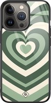 iPhone 13 Pro hoesje glass - Hart swirl groen | Apple iPhone 13 Pro  case | Hardcase backcover zwart