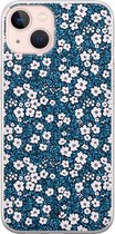iPhone 13 hoesje siliconen - Bloemen blauw | Apple iPhone 13 case | TPU backcover transparant