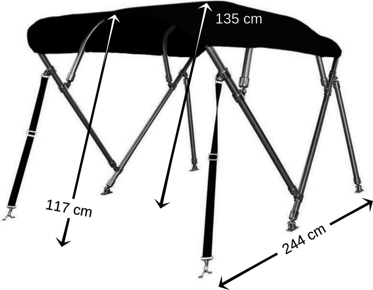 4 Boogs RVS Biminitop Zonnetent BLAUW H117-B155-169 cm
