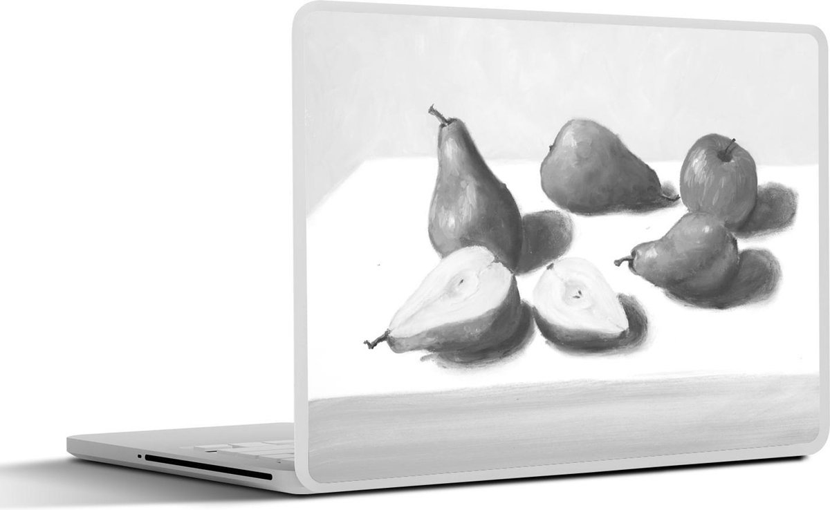 Afbeelding van product SleevesAndCases  Laptop sticker - 14 inch - Stilleven van fruit op een witte tafel - zwart wit