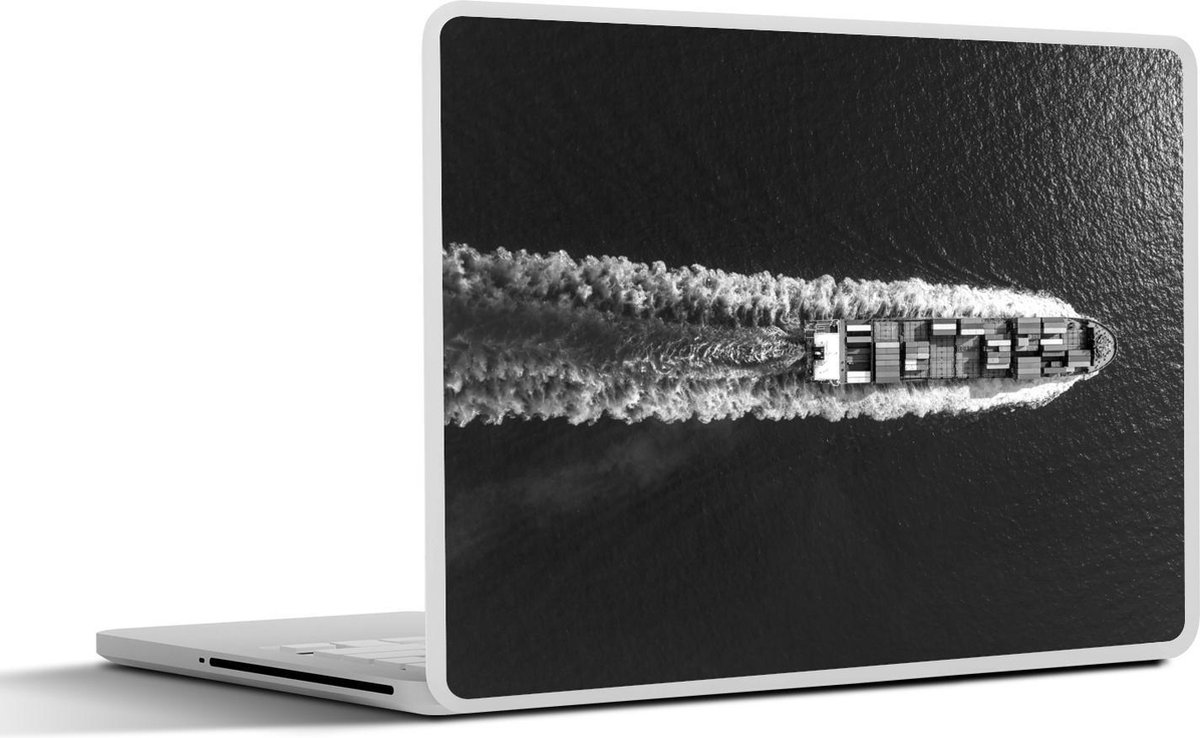 Afbeelding van product SleevesAndCases  Laptop sticker - 13.3 inch - Containerschip op het water - zwart wit