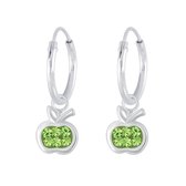 Joy|S - Zilveren appel bedel oorbellen - groen kristal - oorringen