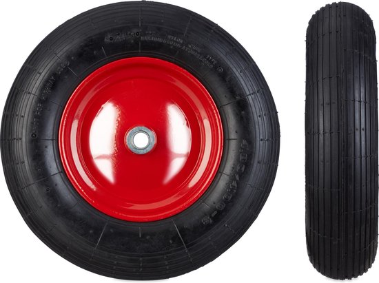 Relaxdays kruiwagenwiel - 4.80/4.00-8 - luchtband - stalen velg - tot 120 kg - zwart/rood van Relaxdays — afbeelding 5