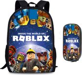 Gift Land®  Roblox rugzak- Kinder rugtas en Pennen Etui met een bijhorende lunchtas  - Blauw Schooltas - 16 liter - 3 ritsvakken