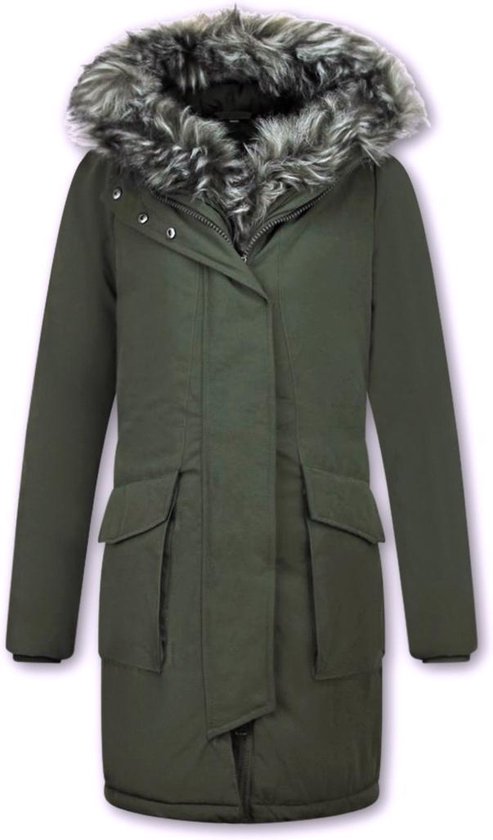 Gentile Bellini Long Parka Jacket Dames - Avec Col En Fourrure - Manteaux Vert Dames Manteau Dames Taille M