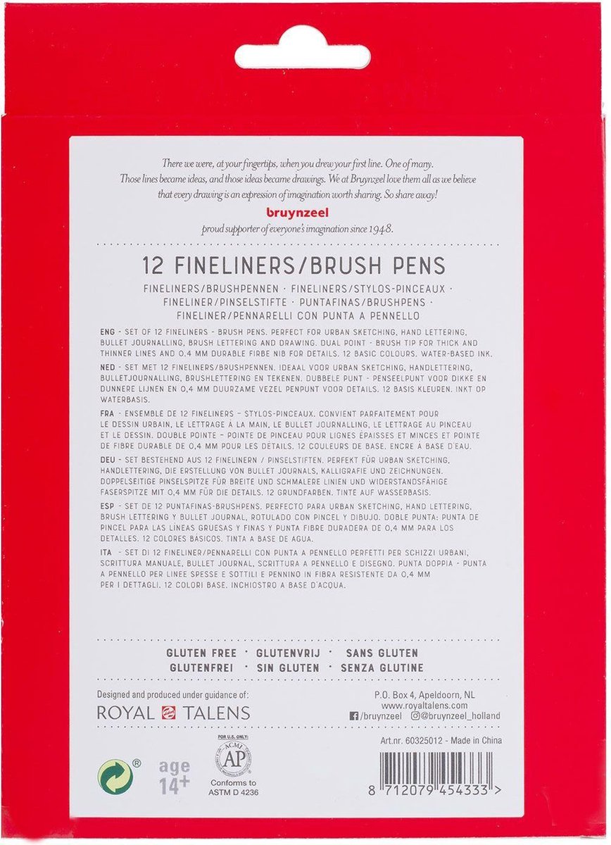 Bruynzeel Creatives Fineliner / Brushpen set 12 kleuren — afbeelding 6