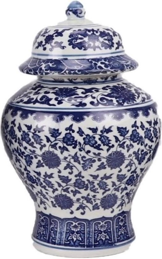 Fine Asianliving Pot à Gingembre Chinois Porcelaine Lotus Blauw Wit D17xH32cm