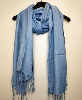 Lange dames pashmina sjaal Naiza oosters saffierblauw lichtblauw