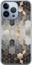 iPhone 13 Pro hoesje siliconen - Grey cubes | Apple iPhone 13 Pro case | TPU backcover transparant