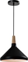 QUVIO Hanglamp Scandinavisch - Lampen - Plafondlamp - Verlichting - Keukenverlichting - Lamp - Hoog design - E27 Fitting - Voor binnen - Met 1 lichtpunt - Hout  Aluminium - D 26 cm - Zwart, l