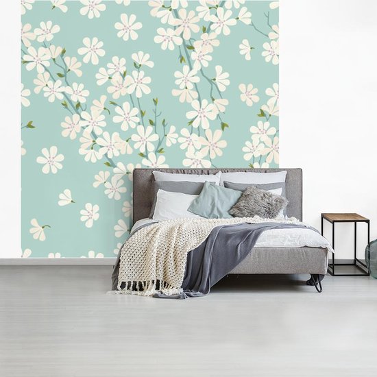 Papier peint photo vinyle - Une illustration de conception florale de fleur de cerisier largeur 240 cm x hauteur 240 cm - Tirage photo sur papier peint (disponible en 7 tailles)
