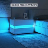 Nachtkastje Wit met Verlichting - Industriële Slaapkamer Dressoir - Spaanplaat en LED - Moderne Organizer - Wit, Hoogglans, 60 x 39 x 45 cm