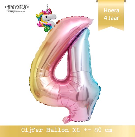4 Jaar Folie Ballon Regenboog * 80 cm ballon * Snoes * Verjaardag Hoera 4 Jaar met Mini Unicorn Ballon * Eenhoorn Ballon * Feestje * Versieren * Magical * Cijfer ballon 4 Jaar * Vierde Verjaardag