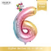 6 Jaar Folie Ballon Regenboog * 80 cm ballon * Snoes * Verjaardag Hoera 6 Jaar met Mini Unicorn Ballon * Eenhoorn Ballon * Feestje * Versieren * Magical * Cijfer ballon 6 Jaar * Ze