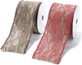 Juteband - Jute lint - Kerst - 2 stuks - Jute met Bruine en Rode kant - 6 cm x 5 meter