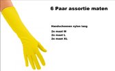 6x Paar Handschoenen nylon lang geel assortie maten M, L en XL - Themafeest | Sinterklaas | Piet | Sint | Pieten | Handschoen