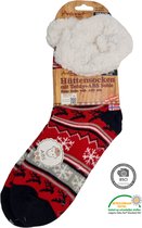 Antonio Huissokken - Huissokken Kerst Rendier - Rood Grijs Donkerblauw - Dames - Antislip ABS - One Size (35-42)- Hüttensocken - Warme Sokken - Warme Huissok - Kerstcadeau voor vro