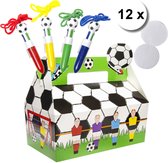 Menubox voetbal + notitieboekje soccer + 4 kleureninkt pen - set van 12 stuks - traktatie uitdeel doosje kinderfeestje