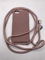 Hoogwaardige Siliconen Backcover met Koord - Geschikt voor iPhone 6/7/8/ iPhone SE (2020 / 2022) - Premium Kwaliteit TPU Siliconen backcover - Oudroze (Geen Plus Versie)