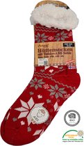 Antonio Huissokken - Huissokken Kerst - Rood Grijs Wit - Dames - Antislip ABS - One Size (35-42) - Hüttensocken - Warme Sokken - Warme Huissok - Kerstcadeau voor vrouwen
