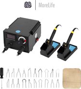 Morelife Houtbrander Set | Pyrografie Set | Soldeerbout | 20 pennen | Incl. Opzetstukken |Voor Hobby, Kids & Professioneel Gebruik