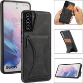 Samsung Galaxy S21 Lederen Hoesje | Back Cover Telefoonhoesje | Pasjeshouder | Zwart