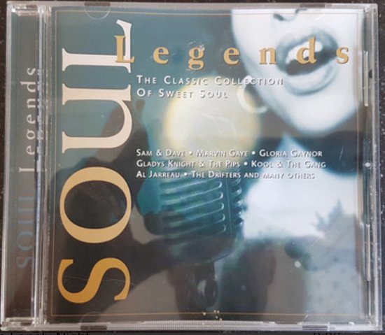 Cd-hoesje Soul Legends, The Classic Collection Of Sweet Soul. Goudkleurige 'Soul Legends' tekst, zangeres met microfoon.