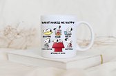 What Makes Me Happy- Customized mokken en bekers - mokken met tekst - mokken - bekers - cadeautje - cadeau voor vrouw - cadeau vor man - keramiek servies - cadeautje voor haar - cadeautje voo