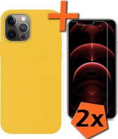 Hoesje Geschikt voor iPhone 13 Pro Hoesje Siliconen Cover Case Met 2x Screenprotector - Hoes Geschikt voor iPhone 13 Pro Hoes Back Case - Geel