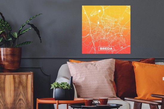 Poster Stadskaart - Breda - Nederland - Oranje - 50x50 cm - Plattegrond