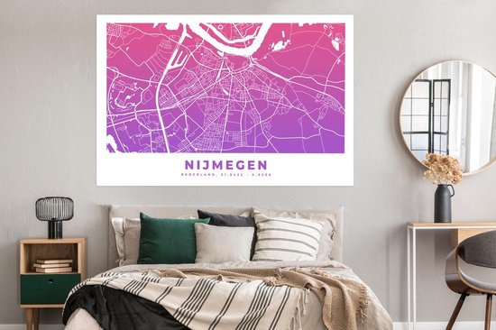 Poster City Map - Nimègue - Violet - Rose - 180x120 cm XXL - Carte