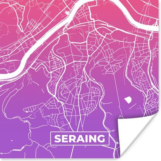 Carte de la ville de Seraing ( België) - Violette - 100 x 100 cm XXL