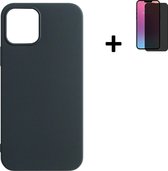 iPhone 13 Mini Hoesje - iPhone 13 Mini Screenprotector - Siliconen - iPhone 13 Mini Hoes Zwart Case + Privacy Tempered Glass