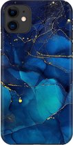 Apple iPhone 11 - Hard Case - Deluxe - Fully Printed - Marmer - Blauw - Goud