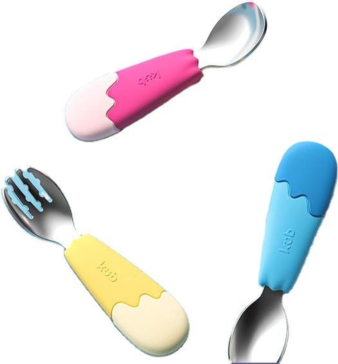 Goedkoopste Roze RVS Stainless Steel bestek set van 2 stuks, vork en lepel, siliconen handgreep kind / baby servies