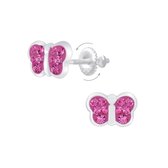 Joy|S - Zilveren vlinder oorbellen - roze - screw back sluiting