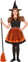 Widmann - Heks & Spider Lady & Voodoo & Duistere Religie Kostuum - Laag Vliegende Heks Halloween - Meisje - Oranje, Zwart - Maat 140 - Halloween - Verkleedkleding