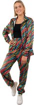PartyXplosion - Jaren 80 & 90 Kostuum - Jaren 80 Retro Trainingspak Kleurige Zebra Strepen Dames - Vrouw - Multicolor - XL - Carnavalskleding - Verkleedkleding