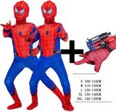 Spiderman Pak - Verkleedpak Jongens - Verkleedkleding - Kinderkostuum Met Spiderman Launcher  - 130/L - Rood / Blauw
