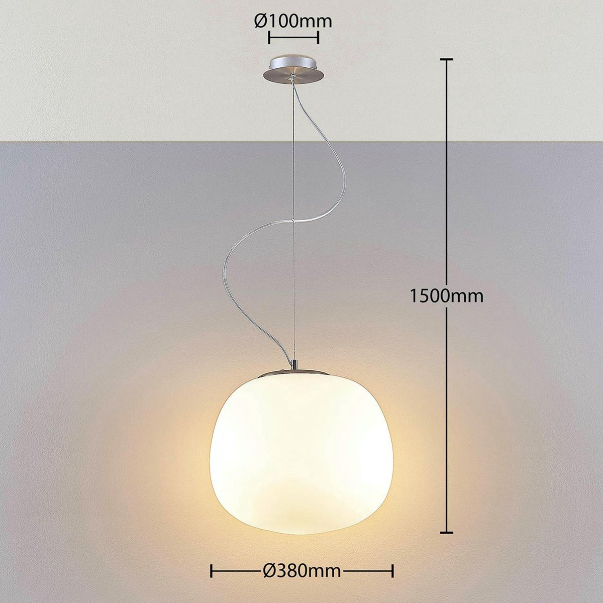 Lindby - hanglamp - 1licht - glas, metaal - H: 36.1 cm - E27 - wit, chroom