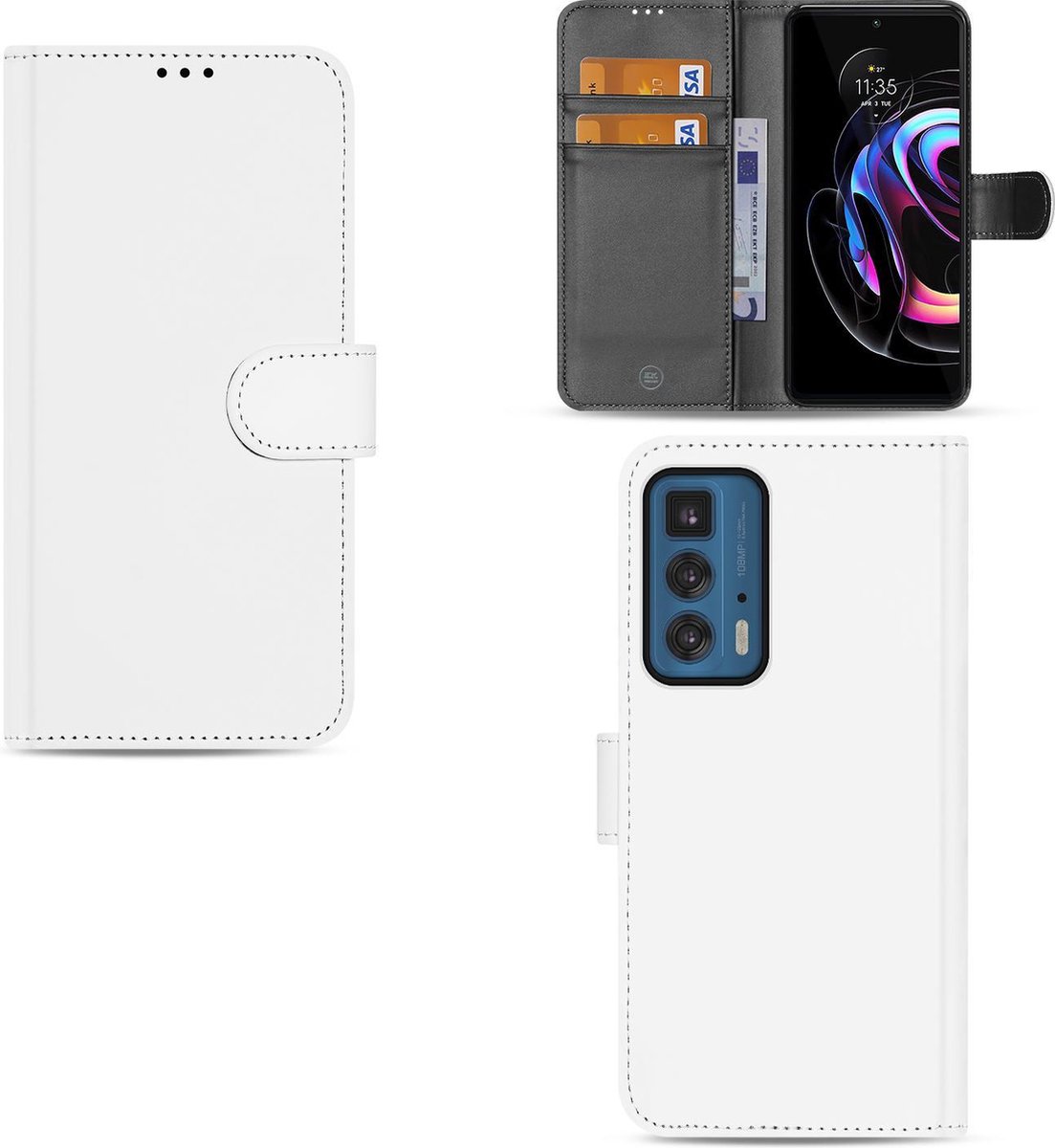Hoesje Motorola Edge 20 Pro Book Cover Wit met Pasjeshouder