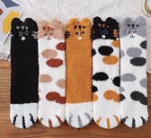 Warme Sokken dames 3 paar - random / mix - fluffy sokken - print kat - bruin / zwart / grijs / wit 36-40 - winter sokken - dikke sokken