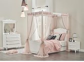 Lora hemelbed 90x200 met hemelstof en strikken. Incl Luxe lattenbodem en matras koudschuim. Meisjes